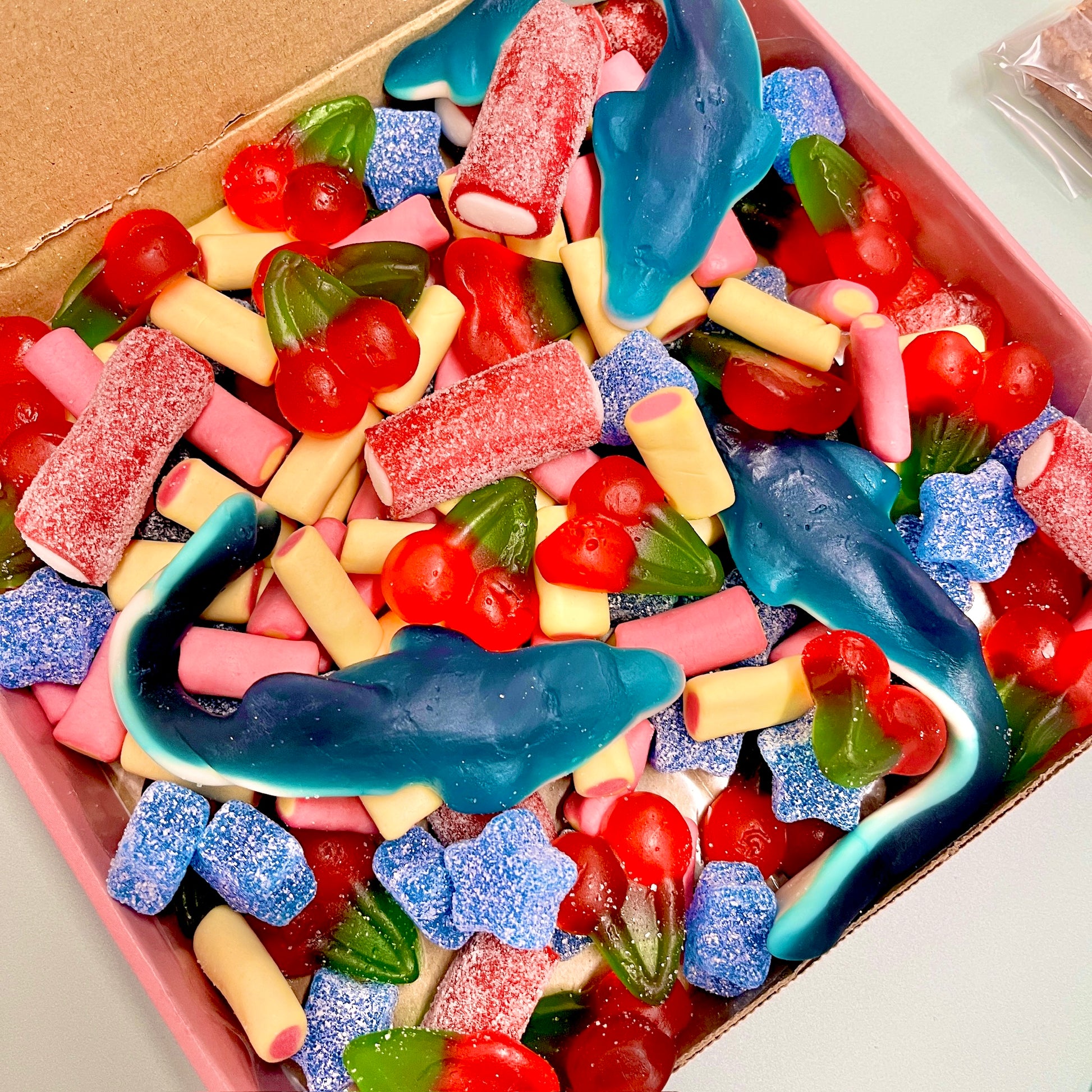 Close up of the birthday pick and mix box open- Rupert's Candy