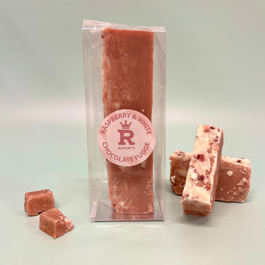 Bar of raspberry and white chocolate finger of fudge- Rupert's Candy