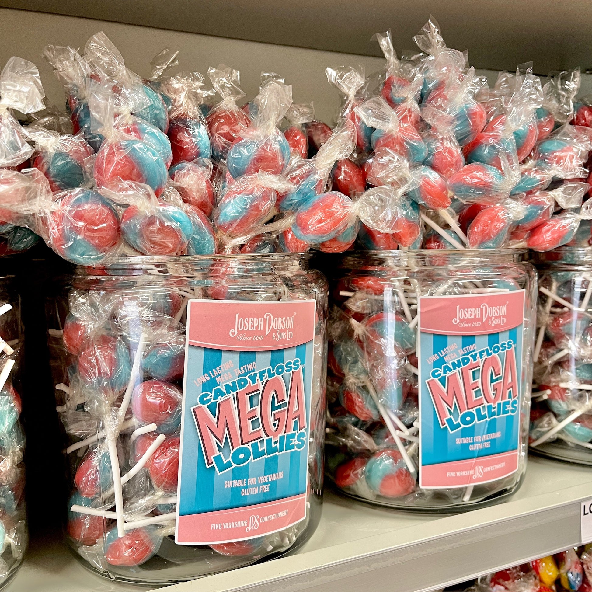 Close up image of our candy floss lollies on the shelf- Rupert's candy