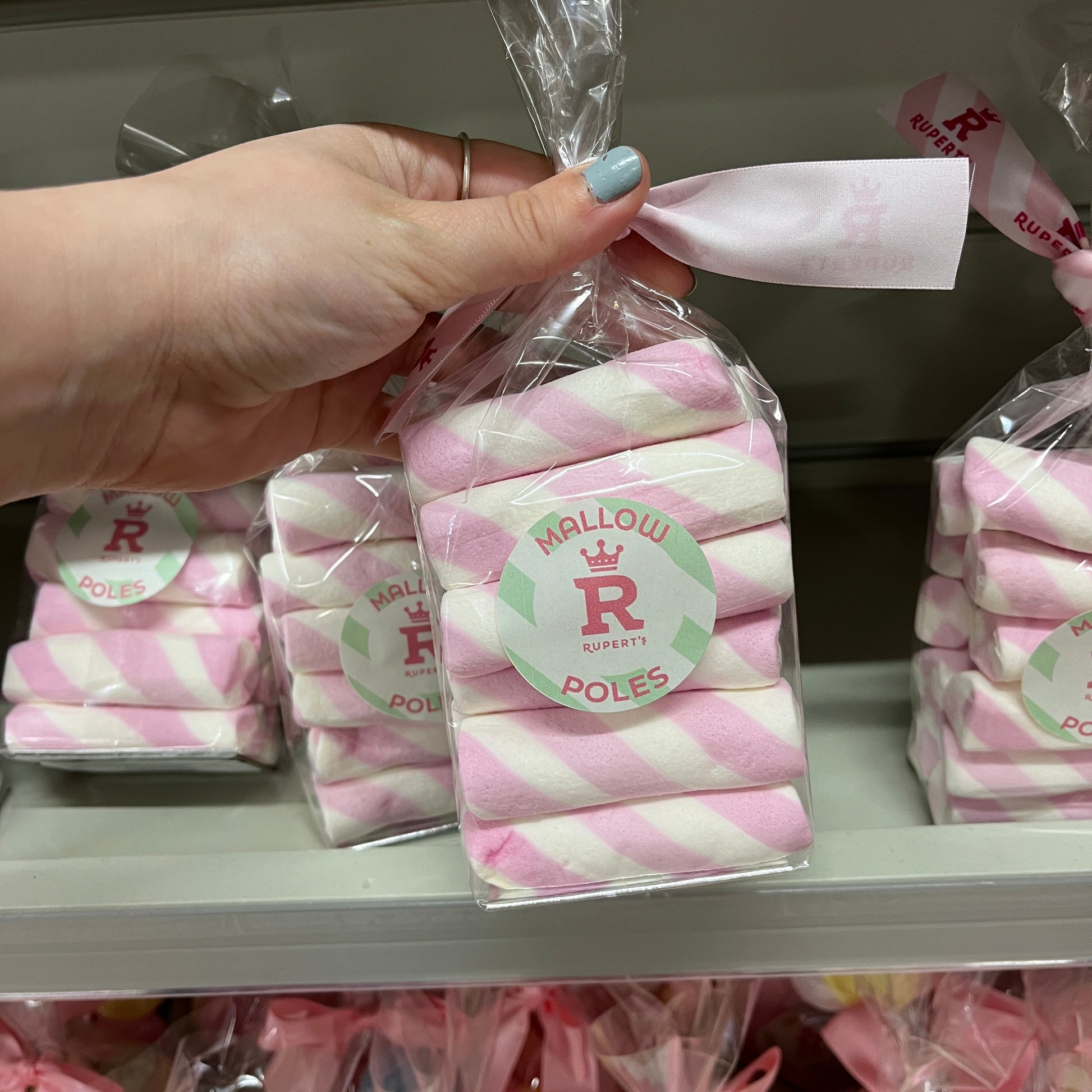 Small sweets gift bag of our giant marshmallows being held up- Rupert's Candy