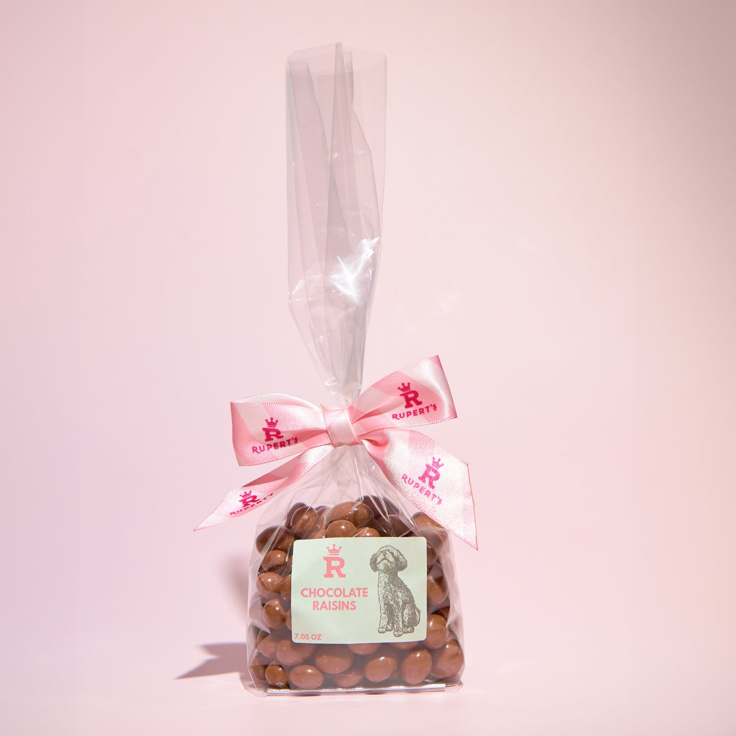 Small gift bag of chocolate enrolled raisins- Rupert's Candy