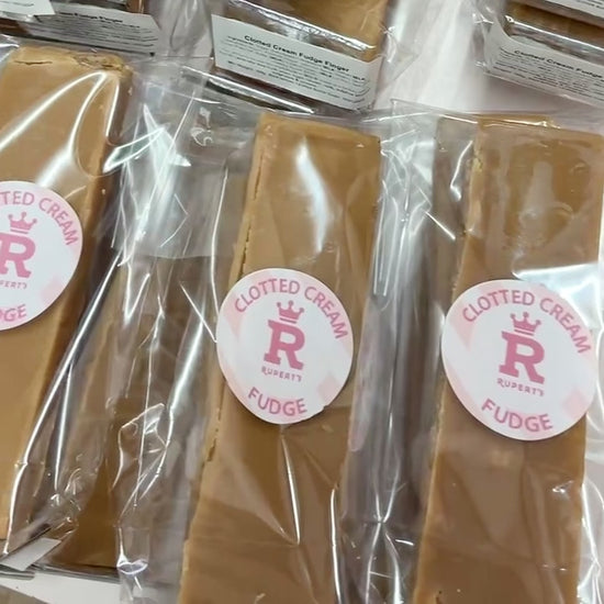 Video of a pile of clotted cream fudge laid next to each other- Rupert's Candy