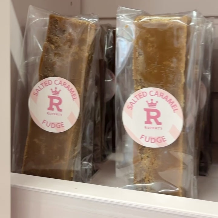 Video of salted caramel in a row- Rupert's Candy